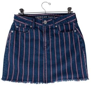 Denim Skirt American Eagle Hi-Rise Mini Size 4 Regular Striped Red White Blue